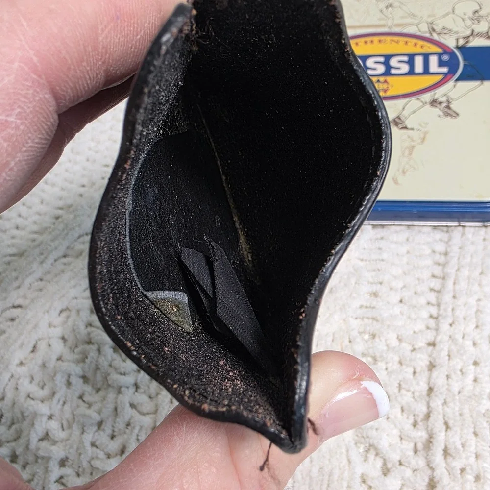 Fossil Front Pocket Wallet Burgundy Leather Money‎ Clip Mens w/ Metal Case